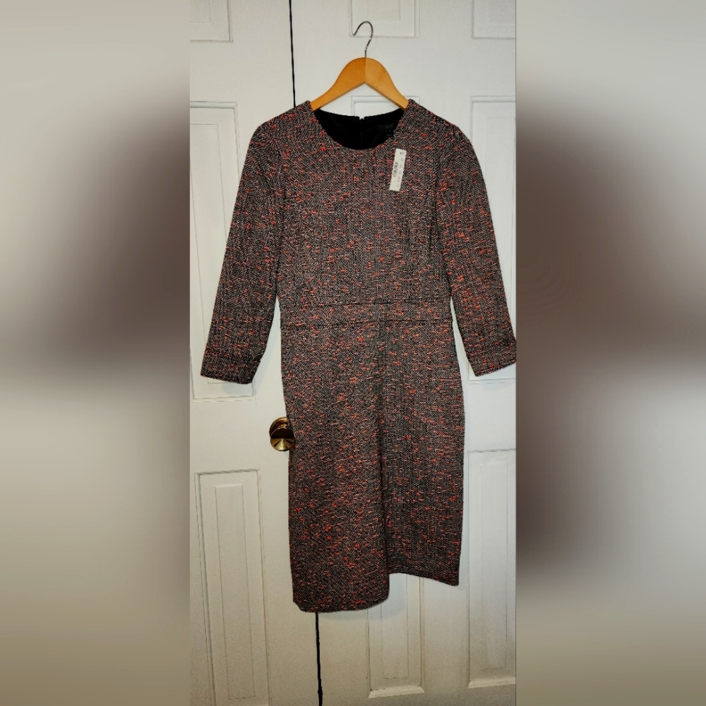 J Crew Sheath Dress, Size 6, grey with bright pink